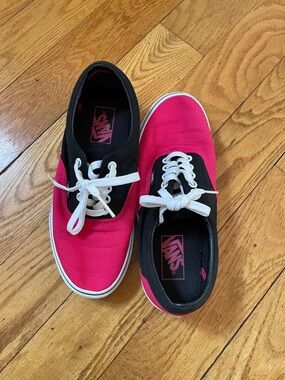 Vans Pink and Black Low-Top Canvas Sneakers